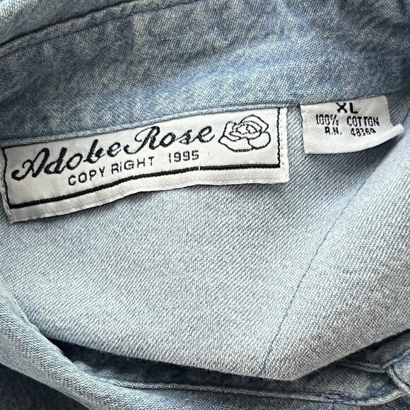 Vtg 90s Adobe Rose Jean Shirt Western Aztec Boho Colorblock Studs Snap Size XL - Picture 10 of 13